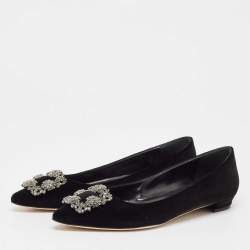 Pre Owned Manolo Blahnik Black Velvet Hangisi Ballet Flats Size 38.5