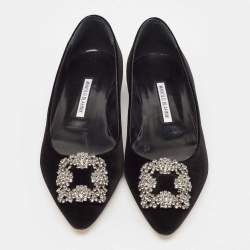 Pre Owned Manolo Blahnik Black Velvet Hangisi Ballet Flats Size 38.5