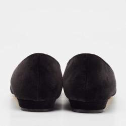 Pre Owned Manolo Blahnik Black Velvet Hangisi Ballet Flats Size 38.5