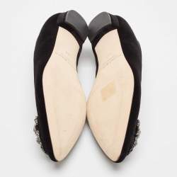 Pre Owned Manolo Blahnik Black Velvet Hangisi Ballet Flats Size 38.5