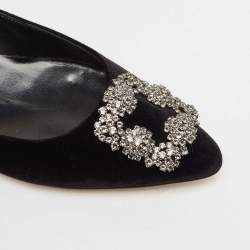 Pre Owned Manolo Blahnik Black Velvet Hangisi Ballet Flats Size 38.5