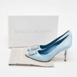 Pre Owned Manolo Blahnik Blue Satin Hangisi Opal Pumps Size 39