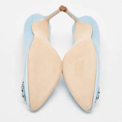 Pre Owned Manolo Blahnik Blue Satin Hangisi Opal Pumps Size 39