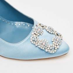 Pre Owned Manolo Blahnik Blue Satin Hangisi Opal Pumps Size 39