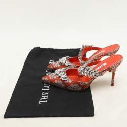 Manolo Blahnik Orange Floral Jacquard Lurum Pointed Toe Mules Size 37
