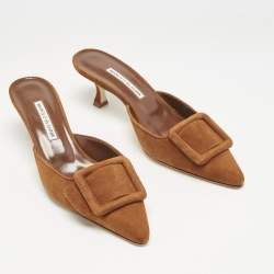 Manolo Blahnik Brown Suede Maysale Pointed Toe Mules Size 39