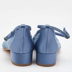 Manolo Blahnik Blue Satin and Lace Listana Block Heel Ankle Strap Pumps Size 36