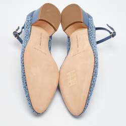 Manolo Blahnik Blue Satin and Lace Listana Block Heel Ankle Strap Pumps Size 36