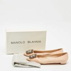 Pre Owned Manolo Blahnik Peach Satin Hangisi Ballet Flats Size 38.5
