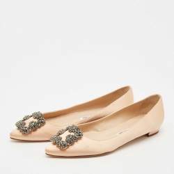 Pre Owned Manolo Blahnik Peach Satin Hangisi Ballet Flats Size 38.5