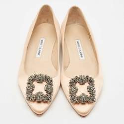 Pre Owned Manolo Blahnik Peach Satin Hangisi Ballet Flats Size 38.5