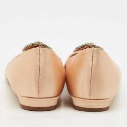 Pre Owned Manolo Blahnik Peach Satin Hangisi Ballet Flats Size 38.5