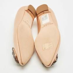 Pre Owned Manolo Blahnik Peach Satin Hangisi Ballet Flats Size 38.5