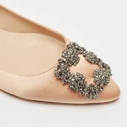 Pre Owned Manolo Blahnik Peach Satin Hangisi Ballet Flats Size 38.5