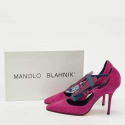 Pre Owned Manolo Blahnik Pink Suede and Patent Leather Emotiva Pumps Size 40