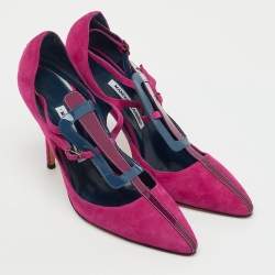 Pre Owned Manolo Blahnik Pink Suede and Patent Leather Emotiva Pumps Size 40
