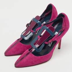 Pre Owned Manolo Blahnik Pink Suede and Patent Leather Emotiva Pumps Size 40