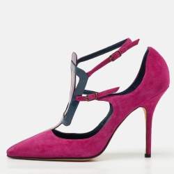 Pre Owned Manolo Blahnik Pink Suede and Patent Leather Emotiva Pumps Size 40