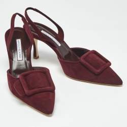 Pre Owned Manolo Blahnik Burgundy Suede Maysli Slingback Pumps Size 40