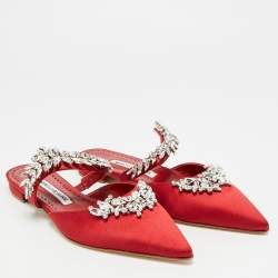 Pre Owned حذاء مسطح مانيولو بلانيك لوروم ساتان أحمر داكن مقاس 36