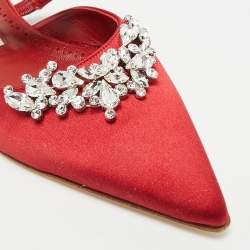 Pre Owned حذاء مسطح مانيولو بلانيك لوروم ساتان أحمر داكن مقاس 36