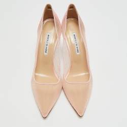 مملوكة مسبقًا حذاء كعب عالي مانولو بلانيك بي بي بولكا دوت شبكي وردي ساتان مقاس 41