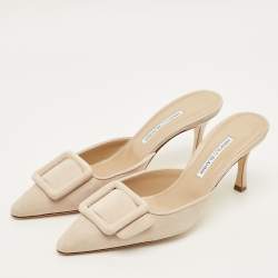 Pre Owned Manolo Blahnik Maysale Size 40 Beige Suede Mules