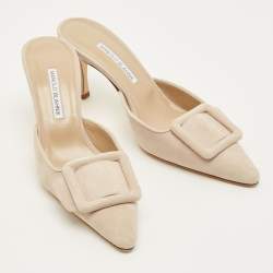 Pre Owned Manolo Blahnik Maysale Size 40 Beige Suede Mules
