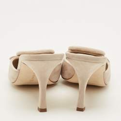 Pre Owned Manolo Blahnik Maysale Size 40 Beige Suede Mules