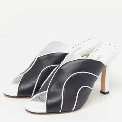Pre Owned Manolo Blahnik Nikanor Size 41 Black/White Leather Mules