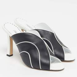 Pre Owned Manolo Blahnik Nikanor Size 41 Black/White Leather Mules