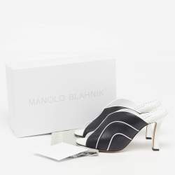 Pre Owned Manolo Blahnik Nikanor Size 41 Black/White Leather Mules