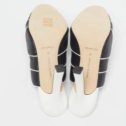 Pre Owned Manolo Blahnik Nikanor Size 41 Black/White Leather Mules