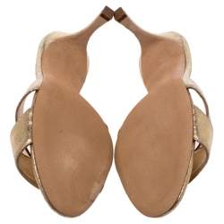 Pre Owned Manolo Blahnik Metallic Gold Leather Lacopo Open Toe Sandals Size 40.5