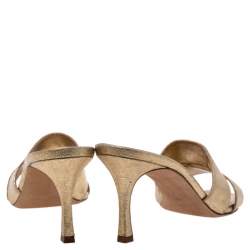 Pre Owned Manolo Blahnik Metallic Gold Leather Lacopo Open Toe Sandals Size 40.5