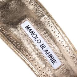 Pre Owned Manolo Blahnik Metallic Gold Leather Lacopo Open Toe Sandals Size 40.5