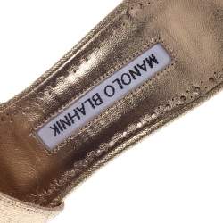 Pre Owned Manolo Blahnik Metallic Gold Leather Lacopo Open Toe Sandals Size 35