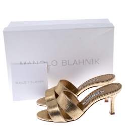Pre Owned Manolo Blahnik Metallic Gold Leather Lacopo Open Toe Sandals Size 35