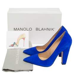 Pre Owned Manolo Blahnik Blue Suede Alba Pointed Toe Pumps Size 37