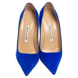 Pre Owned Manolo Blahnik Blue Suede Alba Pointed Toe Pumps Size 37