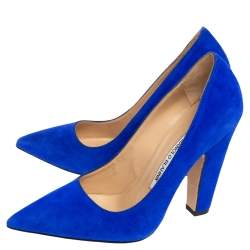 Pre Owned Manolo Blahnik Blue Suede Alba Pointed Toe Pumps Size 37