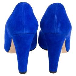 Pre Owned Manolo Blahnik Blue Suede Alba Pointed Toe Pumps Size 37