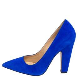 Pre Owned Manolo Blahnik Blue Suede Alba Pointed Toe Pumps Size 37