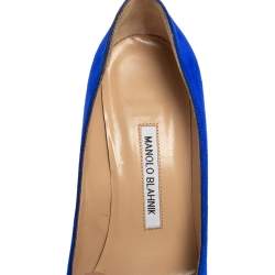 Pre Owned Manolo Blahnik Blue Suede Alba Pointed Toe Pumps Size 37