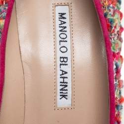 Pre Owned حذاء كعب عالى مانولو بلانيك تويد متعدد  الألوان مزين هانغيسي مقدمة مدببة مقاس 36.5