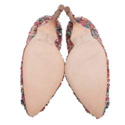 Pre Owned حذاء كعب عالى مانولو بلانيك تويد متعدد الألوان مزين هانغيسي مقدمة مدببة مقاس 36.5