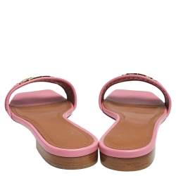 Pre Owned Manolo Blahnik  Pink Leather Buckle Flat Sandals Size 37