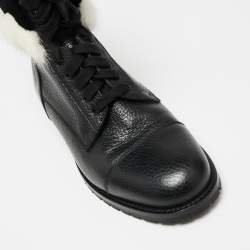 Manolo Blahnik Black/White Leather and Fur Ankle Boots Size 36.5