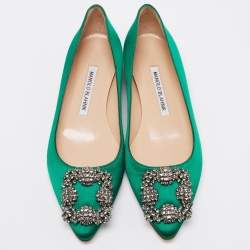 مملوكة مسبقًا Manolo Blahnik Green Satin Hangisi Ballet Flats Size 35