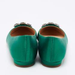 مملوكة مسبقًا Manolo Blahnik Green Satin Hangisi Ballet Flats Size 35